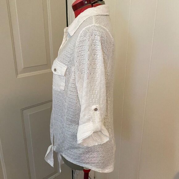live and let live Boho White Eyelet Button Down Shirt Size L - Picture 3 of 8